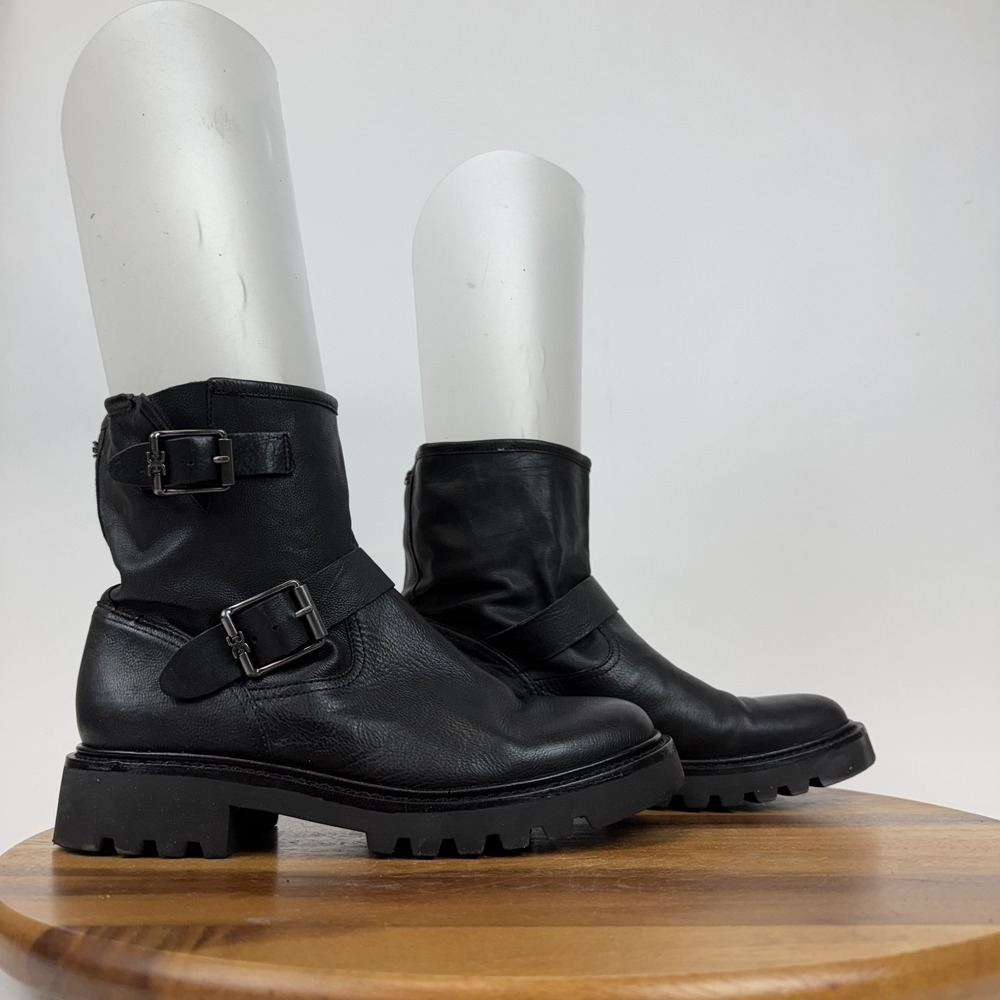 Womens‎ Sam Edelman Kinsley Black Leather Ankle Biker Booties Boots Size 8 M GUC